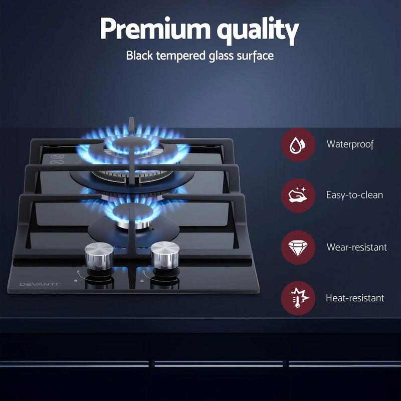 SportZone.co.nz Appliances > Kitchen Appliances > Cooktops & Stoves Devanti 30cm Gas Cooktop 2 Burner Built In Stove Glass NG LPG Wok Devanti 30cm 2 Burner Gas Cooktop Built In Stove