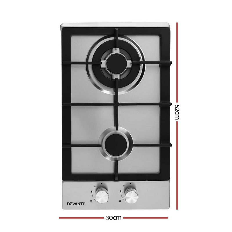 SportZone.co.nz Appliances > Kitchen Appliances > Cooktops & Stoves Devanti 30cm Gas Cooktop 2 Burner Silver Stainless Steel Devanti 30cm Gas Cooktop 2 Burner Stainless Steel