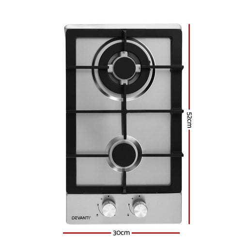 SportZone.co.nz Appliances > Kitchen Appliances > Cooktops & Stoves Devanti 30cm Gas Cooktop 2 Burner Silver Stainless Steel Devanti 30cm Gas Cooktop 2 Burner Stainless Steel