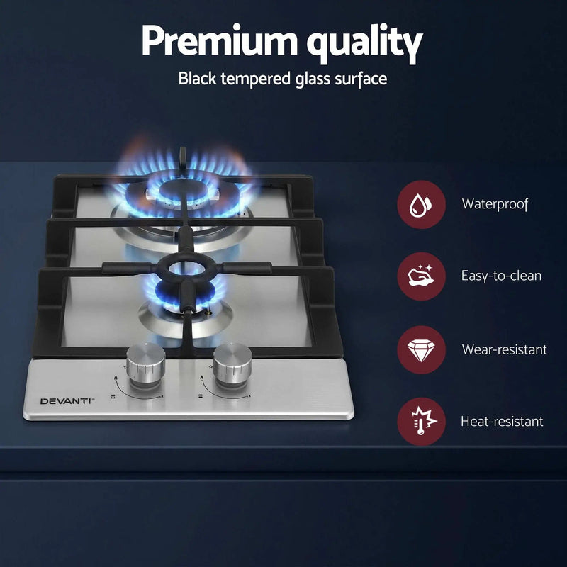 SportZone.co.nz Appliances > Kitchen Appliances > Cooktops & Stoves Devanti 30cm Gas Cooktop 2 Burner Silver Stainless Steel Devanti 30cm Gas Cooktop 2 Burner Stainless Steel