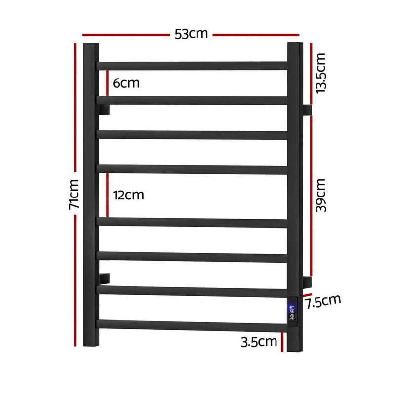 SportZone.co.nz Home & Garden > Bathroom Accessories > Towel Racks & Holders Devanti Heated Towel Rail 8 Square Bars with Timer Electric Heater Warmer Rack Devanti Heated Towel Rail 8 Square Bars with Timer Electric Heater Warmer Rack