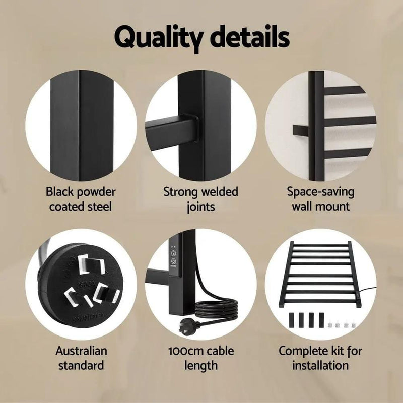 SportZone.co.nz Home & Garden > Bathroom Accessories > Towel Racks & Holders Devanti Heated Towel Rail 8 Square Bars with Timer Electric Heater Warmer Rack Devanti Heated Towel Rail 8 Square Bars with Timer Electric Heater Warmer Rack