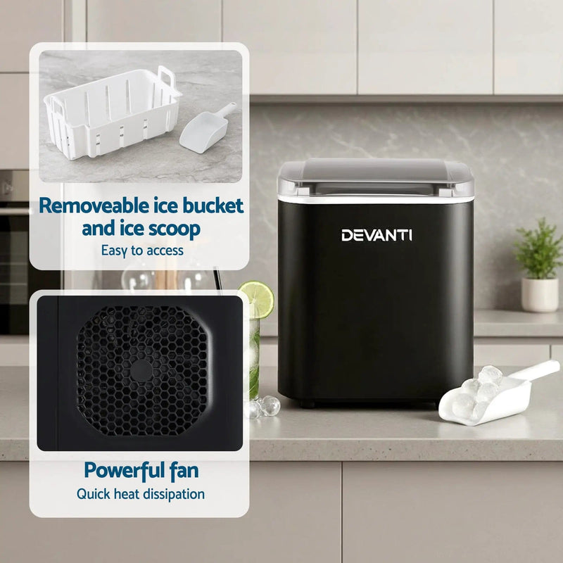 SportZone.co.nz Appliances > Kitchen Appliances > Ice Makers Devanti Ice Maker Machine Portable 12kg Countertop w/Self Cleaning 1.2L Black Devanti Ice Maker Machine Portable 12kg Countertop w/Self Cleaning 1.2L Black
