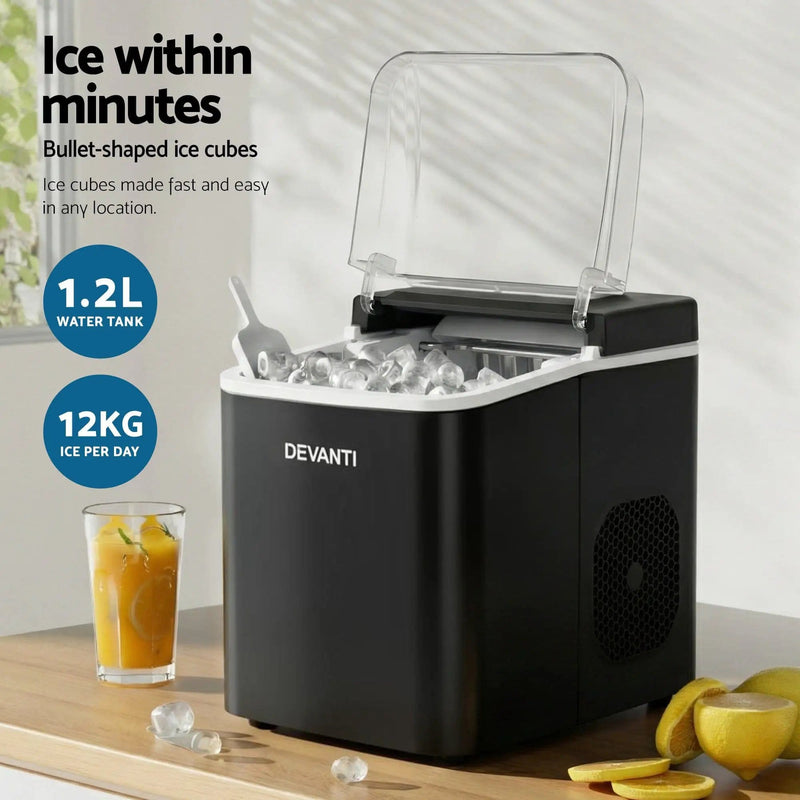 SportZone.co.nz Appliances > Kitchen Appliances > Ice Makers Devanti Ice Maker Machine Portable 12kg Countertop w/Self Cleaning 1.2L Black Devanti Ice Maker Machine Portable 12kg Countertop w/Self Cleaning 1.2L Black