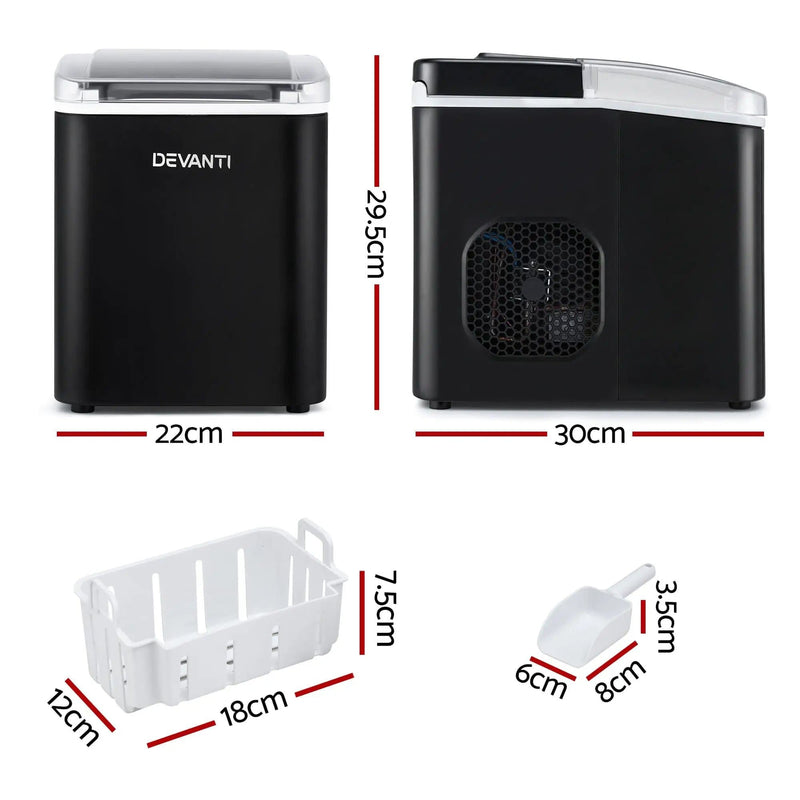 SportZone.co.nz Appliances > Kitchen Appliances > Ice Makers Devanti Ice Maker Machine Portable 12kg Countertop w/Self Cleaning 1.2L Black Devanti Ice Maker Machine Portable 12kg Countertop w/Self Cleaning 1.2L Black
