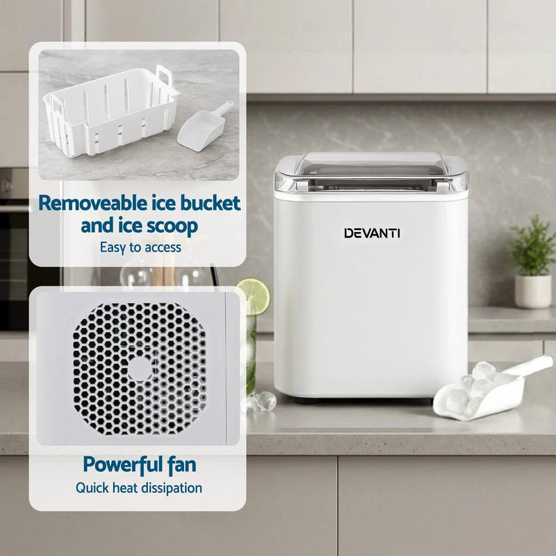 SportZone.co.nz Appliances > Kitchen Appliances > Ice Makers Devanti Ice Maker Machine Portable 12kg Countertop w/Self Cleaning 1.2L White Devanti Ice Maker Machine Portable 12kg Countertop w/Self Cleaning 1.2L White
