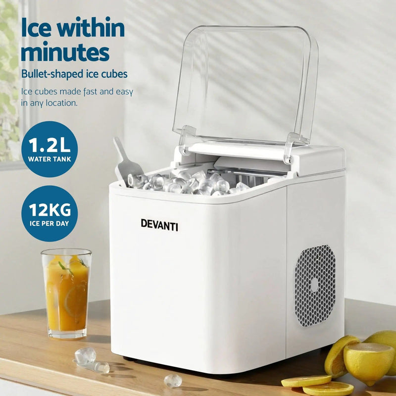 SportZone.co.nz Appliances > Kitchen Appliances > Ice Makers Devanti Ice Maker Machine Portable 12kg Countertop w/Self Cleaning 1.2L White Devanti Ice Maker Machine Portable 12kg Countertop w/Self Cleaning 1.2L White