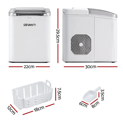 SportZone.co.nz Appliances > Kitchen Appliances > Ice Makers Devanti Ice Maker Machine Portable 12kg Countertop w/Self Cleaning 1.2L White Devanti Ice Maker Machine Portable 12kg Countertop w/Self Cleaning 1.2L White