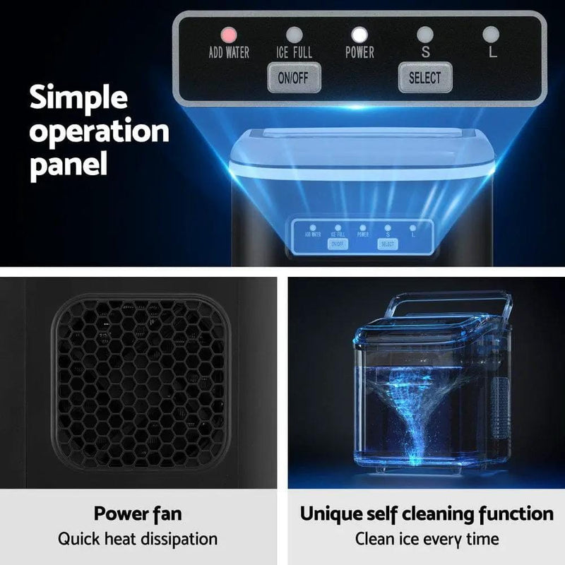 SportZone.co.nz Appliances > Kitchen Appliances > Ice Makers Devanti Ice Maker Machine Portable 12kg Countertop w/Self Cleaning 1.3L Black Devanti Ice Maker Machine Portable 12kg Countertop w/Self Cleaning 1.3L Black