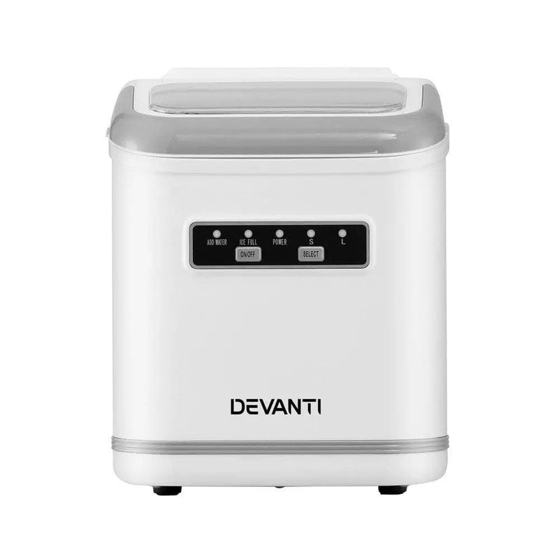 Devanti Ice Maker Machine Portable 12kg Countertop w/Self Cleaning 1.3L White by SportZone.co.nz