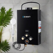 SportZone.co.nz Outdoor > Camping Devanti Portable Gas Water Heater 8L/Min LPG System Black Devanti Portable Gas Water Heater 8L/Min LPG System Black