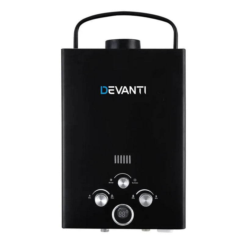 SportZone.co.nz Outdoor > Camping Devanti Portable Gas Water Heater 8L/Min LPG System Black Devanti Portable Gas Water Heater 8L/Min LPG System Black