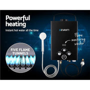 SportZone.co.nz Outdoor > Camping Devanti Portable Gas Water Heater 8L/Min LPG System Black Devanti Portable Gas Water Heater 8L/Min LPG System Black