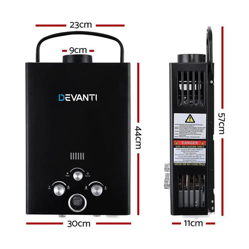 SportZone.co.nz Outdoor > Camping Devanti Portable Gas Water Heater 8L/Min With Pump LPG System Black Devanti Portable Gas Water Heater 8L/Min With Pump LPG System Black