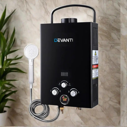 SportZone.co.nz Outdoor > Camping Devanti Portable Gas Water Heater 8L/Min With Pump LPG System Black Devanti Portable Gas Water Heater 8L/Min With Pump LPG System Black