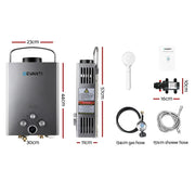 SportZone.co.nz Outdoor > Camping Devanti Portable Gas Water Heater 8L/Min With Pump LPG System Grey Devanti Portable Gas Water Heater 8L/Min With Pump LPG System Grey