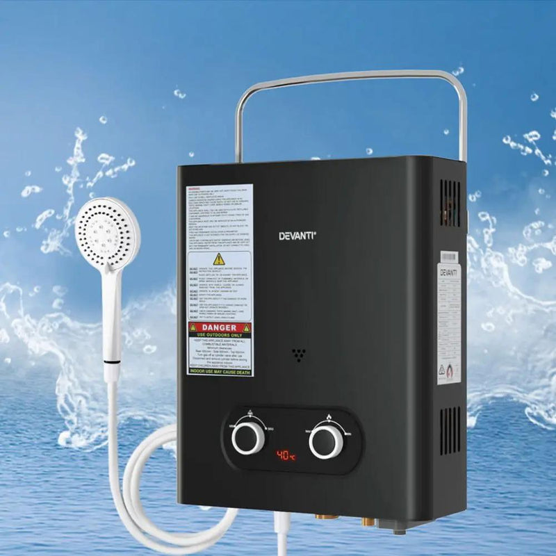 SportZone.co.nz Outdoor Recreation > Camping > Portable Toilets & Showers Devanti Portable Gas Water Heater LPG Powered System- Black Devanti Portable Gas Water Heater LPG Powered System- Black