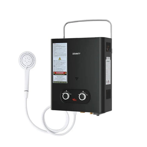SportZone.co.nz Outdoor Recreation > Camping > Portable Toilets & Showers Devanti Portable Gas Water Heater LPG Powered System- Black Devanti Portable Gas Water Heater LPG Powered System- Black