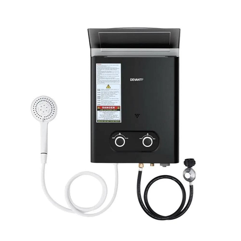 SportZone.co.nz Outdoor Recreation > Camping > Portable Toilets & Showers Devanti Portable Gas Water Heater LPG Powered System- Black Devanti Portable Gas Water Heater LPG Powered System- Black