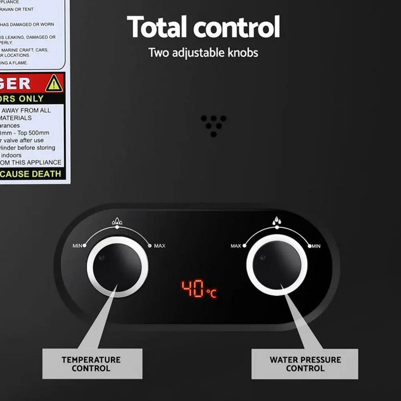 SportZone.co.nz Outdoor Recreation > Camping > Portable Toilets & Showers Devanti Portable Gas Water Heater LPG Powered System- Black Devanti Portable Gas Water Heater LPG Powered System- Black