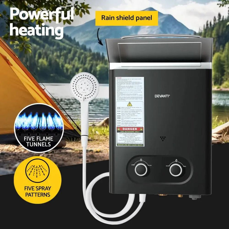 SportZone.co.nz Outdoor Recreation > Camping > Portable Toilets & Showers Devanti Portable Gas Water Heater LPG-powered System Black With Pump Devanti Portable Gas Water Heater LPG-powered System Black With Pump