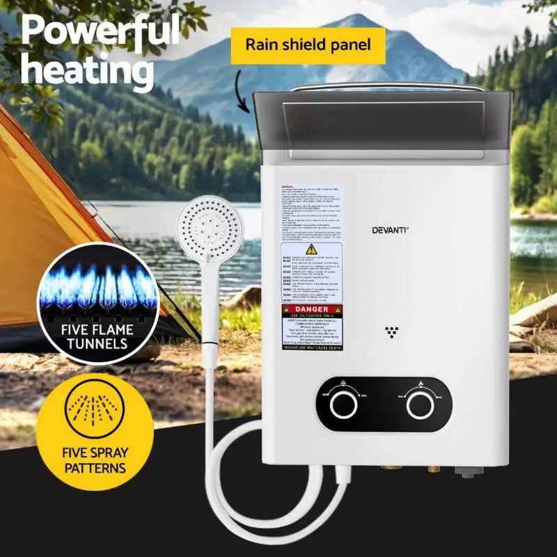 SportZone.co.nz Outdoor Recreation > Camping > Portable Toilets & Showers Devanti Portable Gas Water Heater LPG Powered System- White Devanti Portable Gas Water Heater LPG Powered System- White