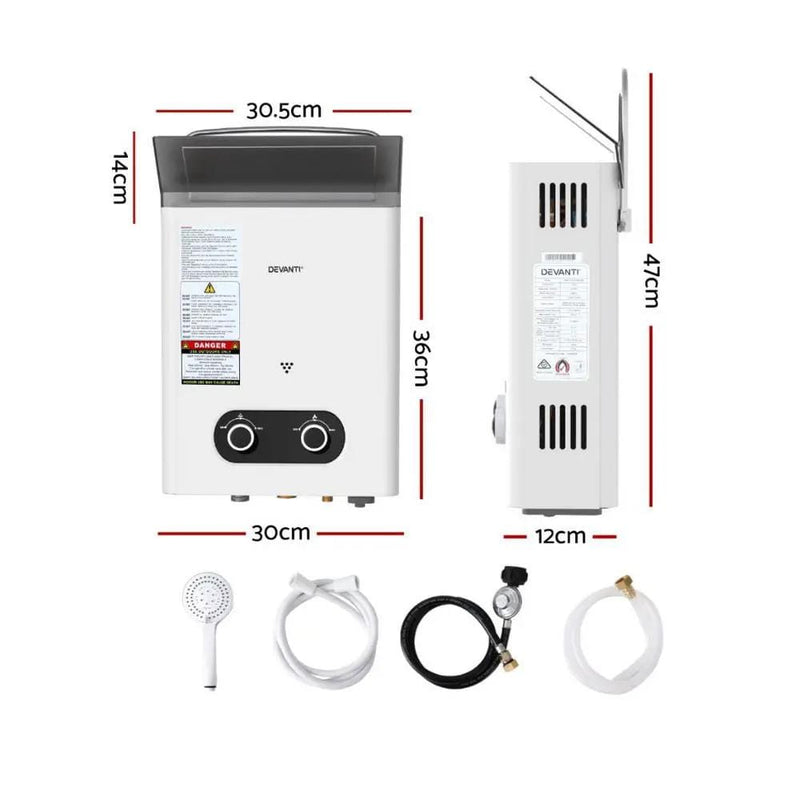 SportZone.co.nz Outdoor Recreation > Camping > Portable Toilets & Showers Devanti Portable Gas Water Heater LPG Powered System- White Devanti Portable Gas Water Heater LPG Powered System- White