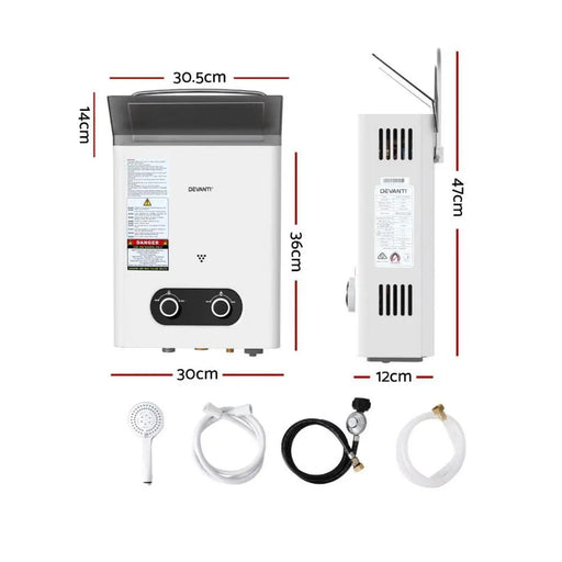 SportZone.co.nz Outdoor Recreation > Camping > Portable Toilets & Showers Devanti Portable Gas Water Heater LPG Powered System- White Devanti Portable Gas Water Heater LPG Powered System- White