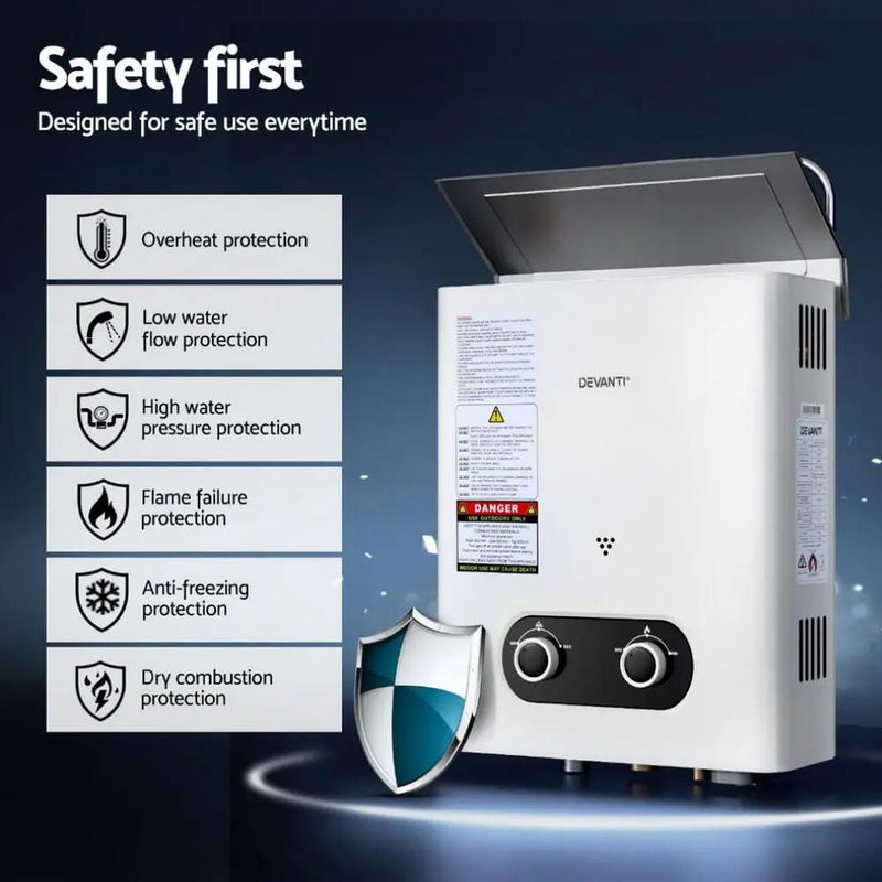 SportZone.co.nz Outdoor Recreation > Camping > Portable Toilets & Showers Devanti Portable Gas Water Heater LPG Powered System- White Devanti Portable Gas Water Heater LPG Powered System- White