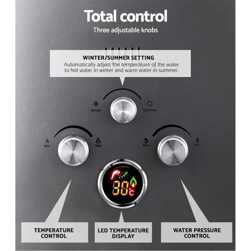 SportZone.co.nz Outdoor Recreation > Camping > Camping Appliances Devanti Portable Gas Water Heater LPG System Grey Devanti Portable Gas Water Heater LPG System Grey