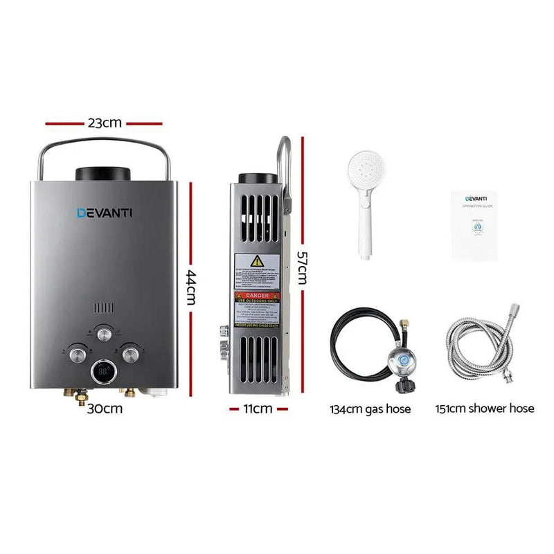SportZone.co.nz Outdoor Recreation > Camping > Camping Appliances Devanti Portable Gas Water Heater LPG System Grey Devanti Portable Gas Water Heater LPG System Grey