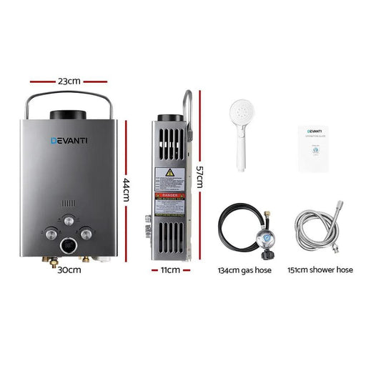 SportZone.co.nz Outdoor Recreation > Camping > Camping Appliances Devanti Portable Gas Water Heater LPG System Grey Devanti Portable Gas Water Heater LPG System Grey