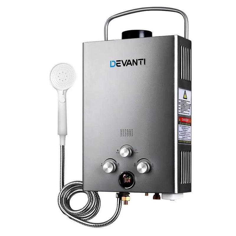 SportZone.co.nz Outdoor Recreation > Camping > Camping Appliances Devanti Portable Gas Water Heater LPG System Grey Devanti Portable Gas Water Heater LPG System Grey