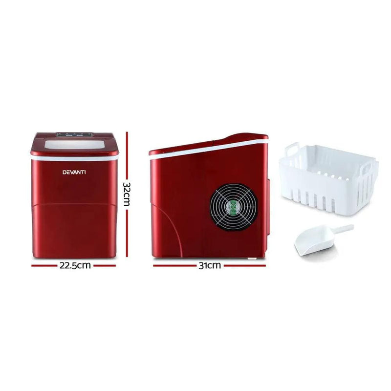 SportZone.co.nz Appliances > Kitchen Appliances > Ice Makers DEVANTi Portable Ice Cube Maker Machine 2L Home Bar Benchtop Easy Quick Red DEVANTi Portable Ice Cube Maker Machine 2L Home Bar Benchtop Easy Quick Red