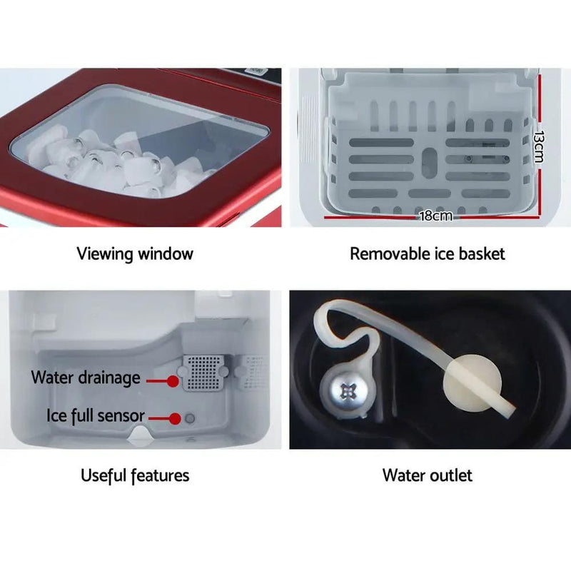 SportZone.co.nz Appliances > Kitchen Appliances > Ice Makers DEVANTi Portable Ice Cube Maker Machine 2L Home Bar Benchtop Easy Quick Red DEVANTi Portable Ice Cube Maker Machine 2L Home Bar Benchtop Easy Quick Red