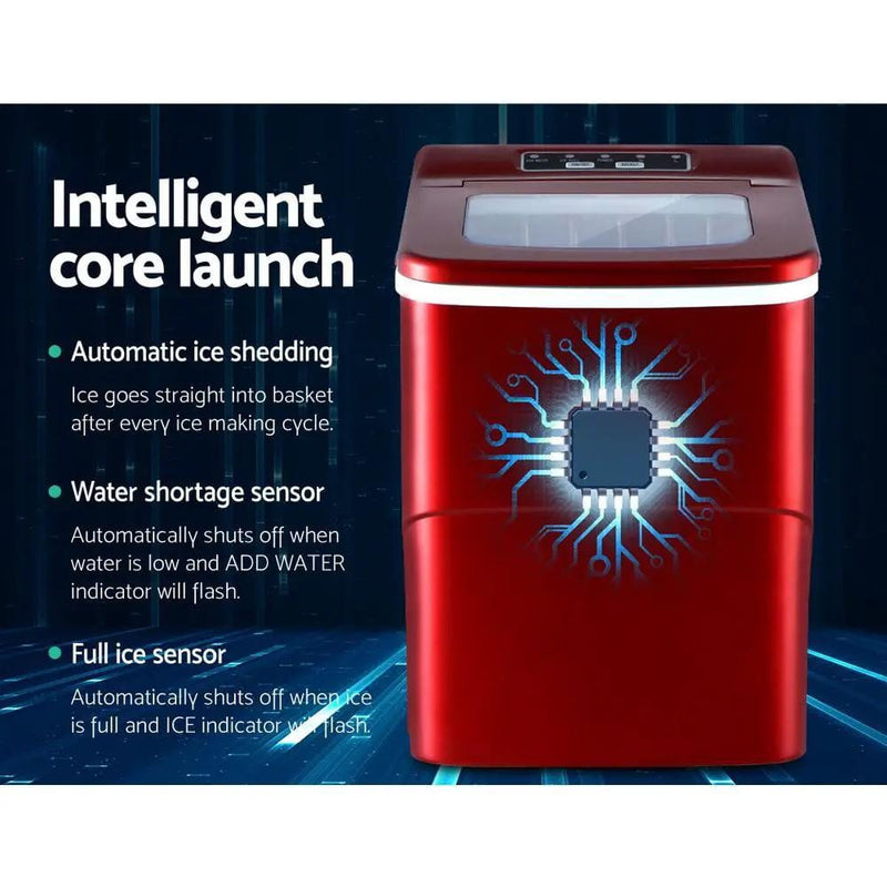 SportZone.co.nz Appliances > Kitchen Appliances > Ice Makers DEVANTi Portable Ice Cube Maker Machine 2L Home Bar Benchtop Easy Quick Red DEVANTi Portable Ice Cube Maker Machine 2L Home Bar Benchtop Easy Quick Red