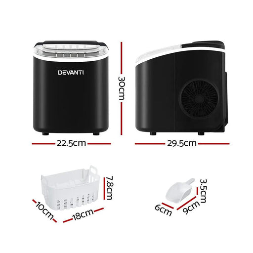 Devanti Portable Ice Maker Machine Ice Cube Tray 12kg Bar Countertop Black by SportZone.co.nz