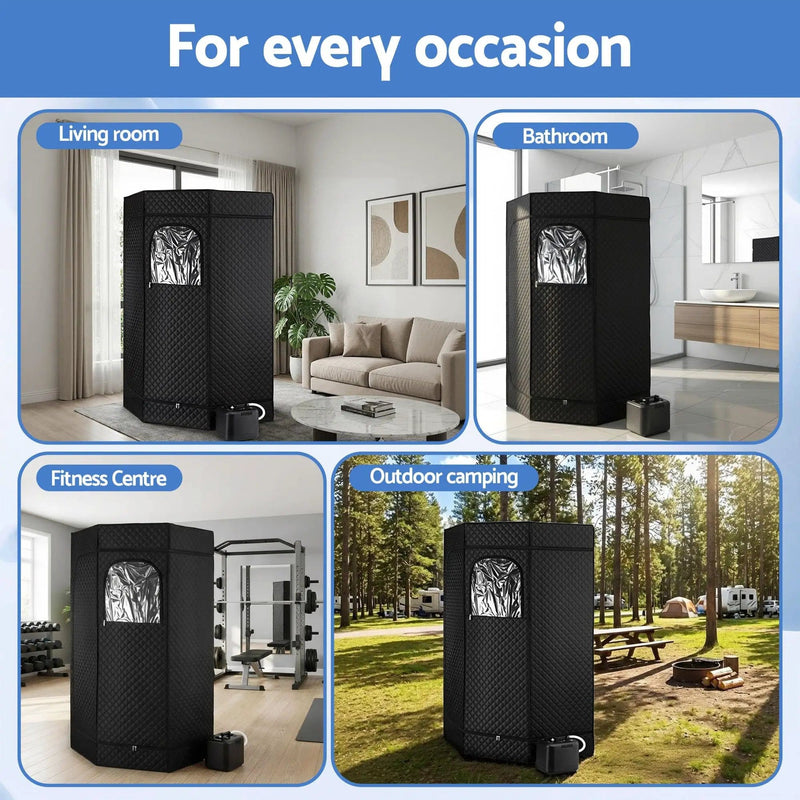SportZone.co.nz Appliances > Kitchen Appliances > Speciality Appliances Devanti Portable Steam Sauna Tent 1000W 3L Steamer Pot Full Body Home SPA Timer Devanti Portable Steam Sauna Tent 1000W 3L Steamer Pot Full Body Home SPA Timer