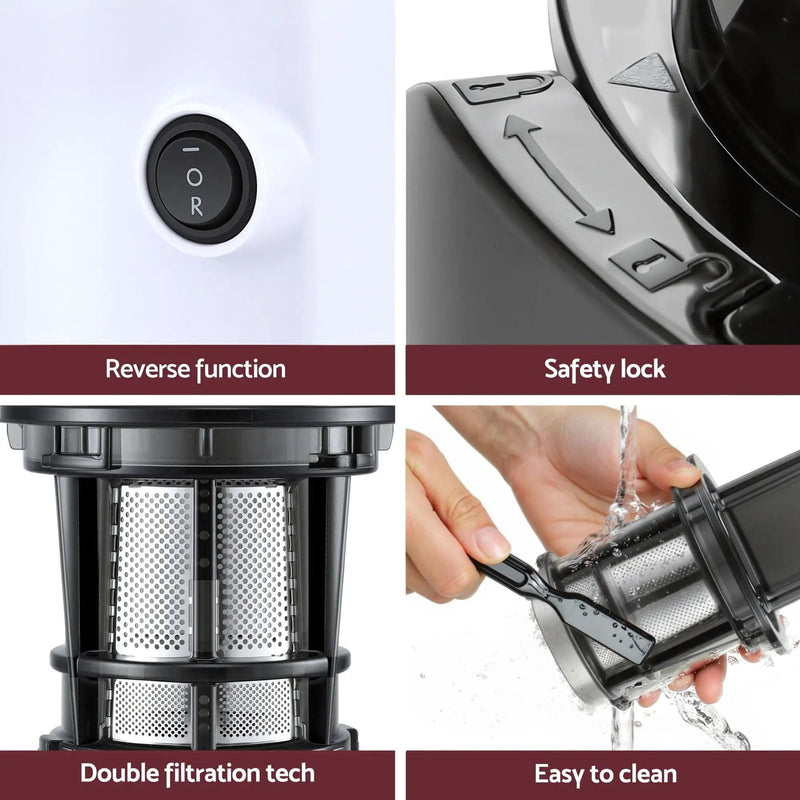 SportZone.co.nz Commercial > Commercial Others > Distilling & Brewing Devanti Slow Juicer Cold Press Fruit Juice Extractor 130W White Devanti Slow Juicer Cold Press Fruit Juice Extractor 130W White