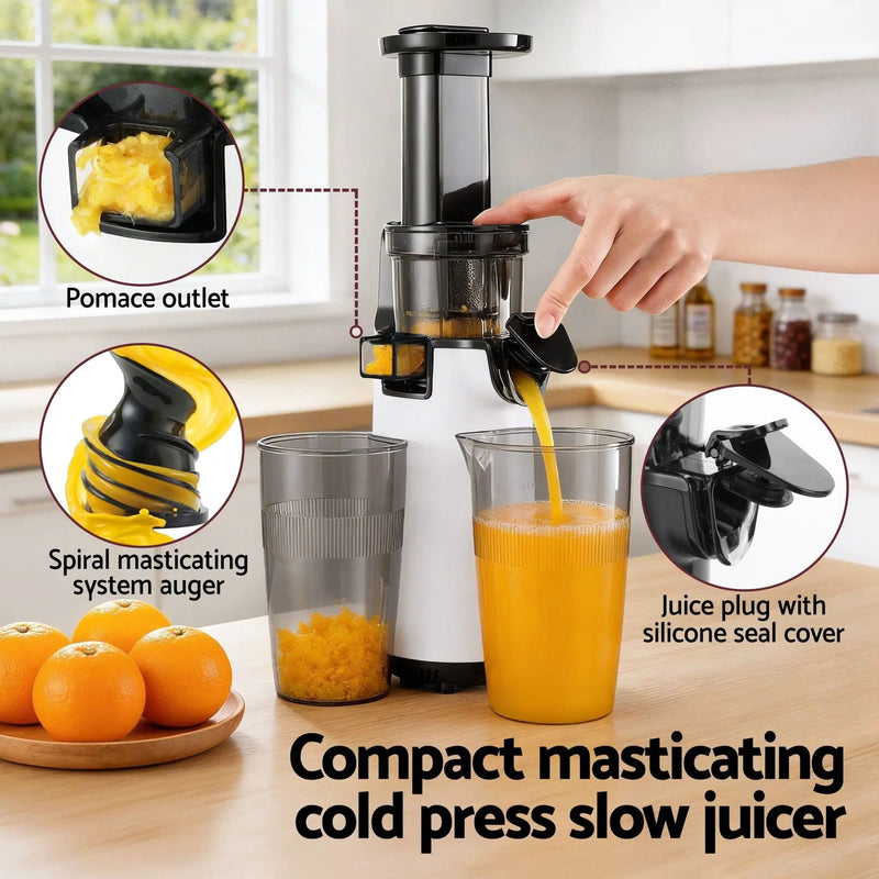 SportZone.co.nz Commercial > Commercial Others > Distilling & Brewing Devanti Slow Juicer Cold Press Fruit Juice Extractor 130W White Devanti Slow Juicer Cold Press Fruit Juice Extractor 130W White