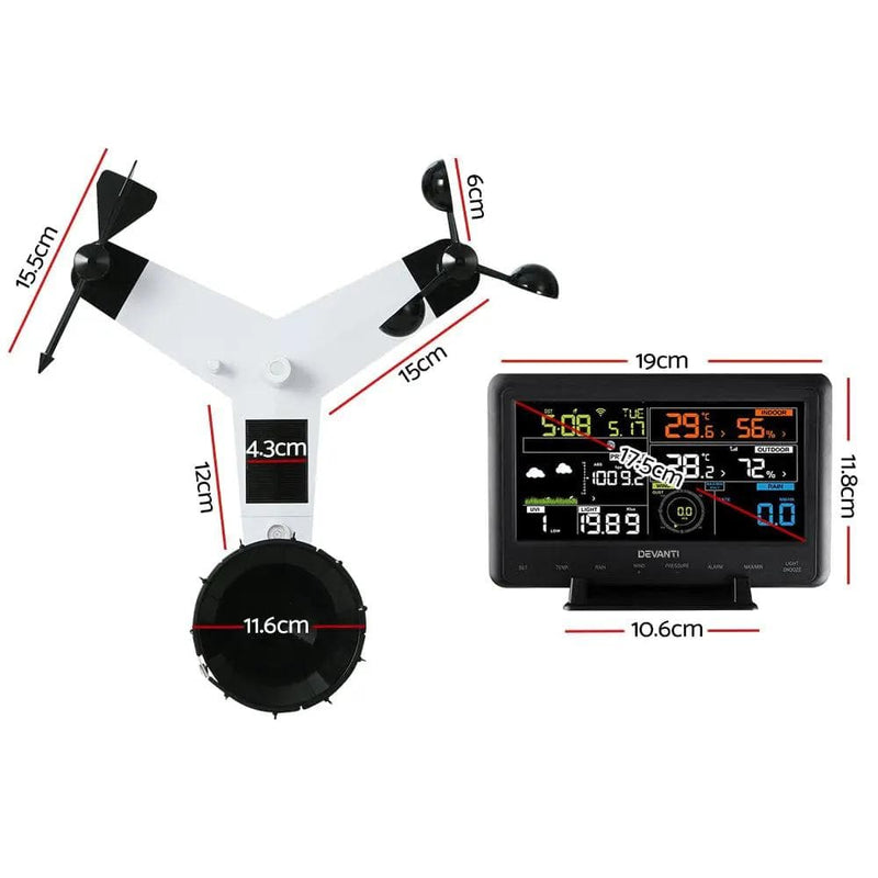 SportZone.co.nz Home & Garden > Garden Tools Devanti Weather Station Indoor Outdoor Wireless WiFi Professional Solar Sensor Devanti Weather Station Indoor Outdoor Wireless WiFi Professional Solar Sensor