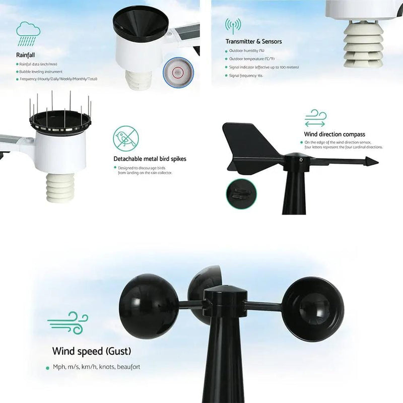 SportZone.co.nz Home & Garden > Garden Tools Devanti Weather Station Indoor Outdoor Wireless WiFi Professional Solar Sensor Devanti Weather Station Indoor Outdoor Wireless WiFi Professional Solar Sensor