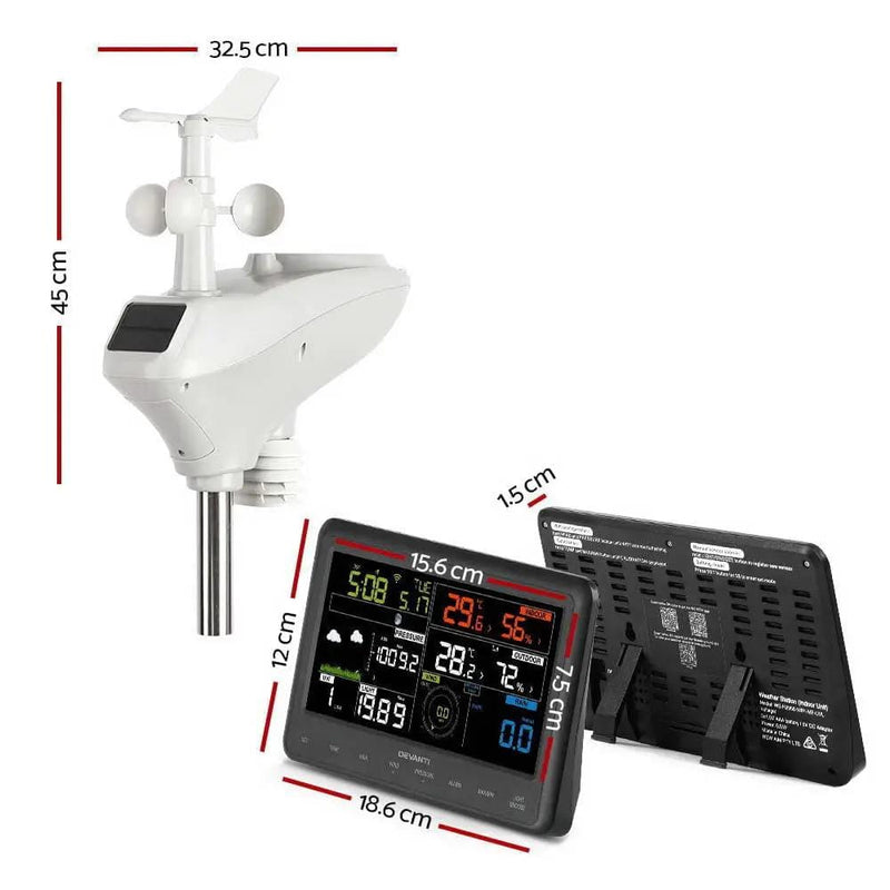 SportZone.co.nz Home & Garden > Home & Garden Others Devanti Wireless WiFi Professional Weather Station Solar Sensor LCD UV Light Devanti Wireless WiFi Professional Weather Station Solar Sensor LCD UV Light