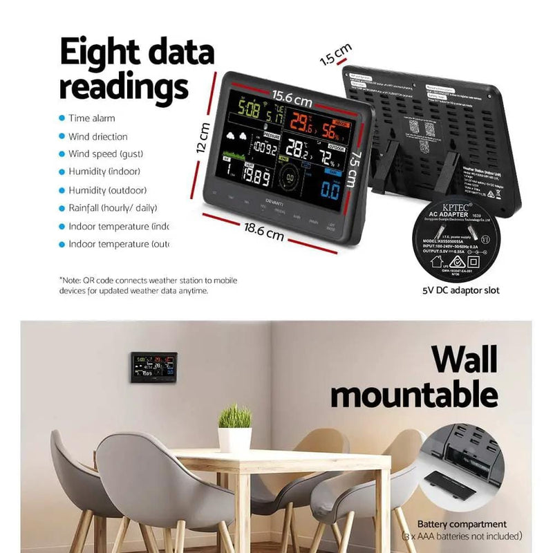 SportZone.co.nz Home & Garden > Home & Garden Others Devanti Wireless WiFi Professional Weather Station Solar Sensor LCD UV Light Devanti Wireless WiFi Professional Weather Station Solar Sensor LCD UV Light