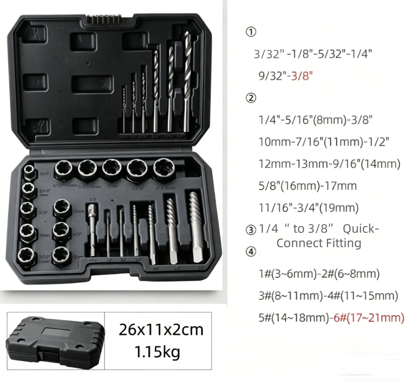 26PCS Easy Out Stripped Screw Remover Socket Set Tool by salelink.co.nz