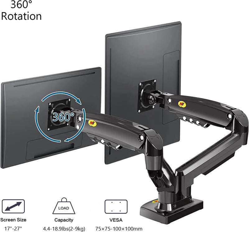 Dual Monitor Full Motion Desk Mount with Gas Spring for Two Computer Monitors 17'' - 27" by salelink.co.nz