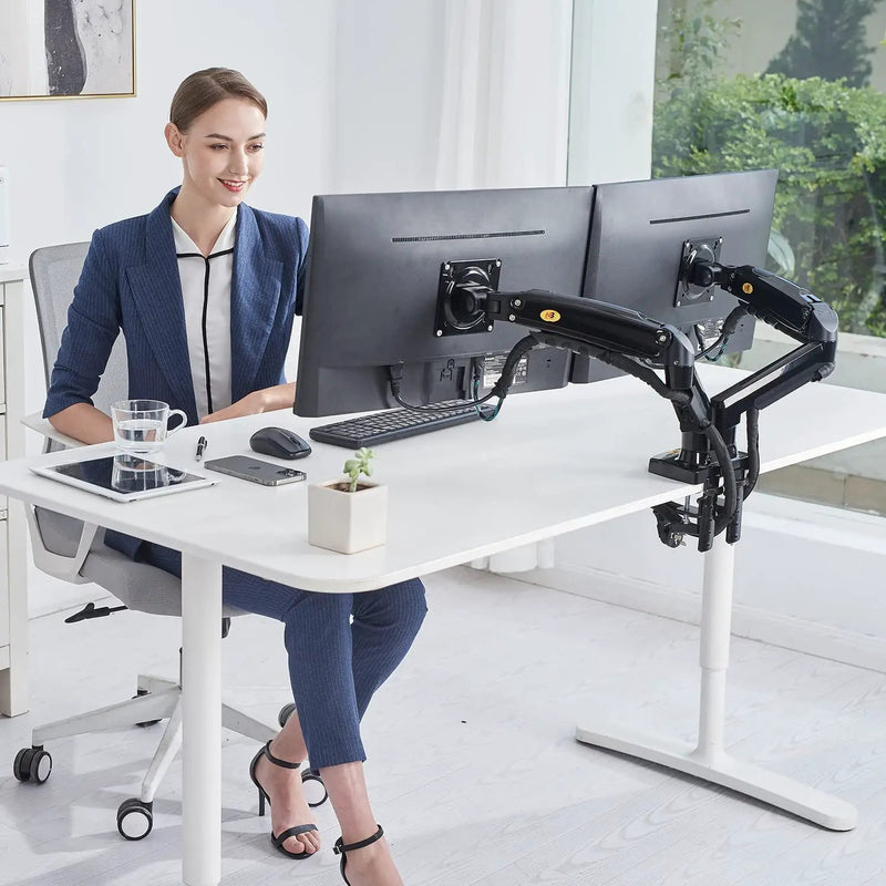 Dual Monitor Full Motion Desk Mount with Gas Spring for Two Computer Monitors 17'' - 27" by salelink.co.nz