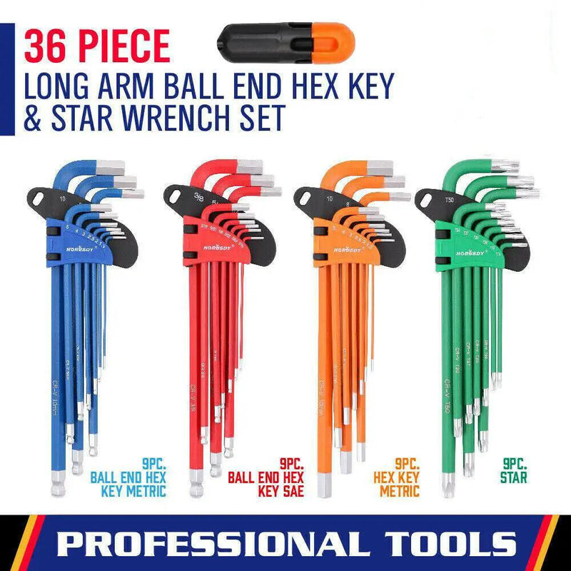 37Pc Hex & Torx Key Set Extra Long Allen Wrench Ball End Tamper Proof Metric/SAE by salelink.co.nz
