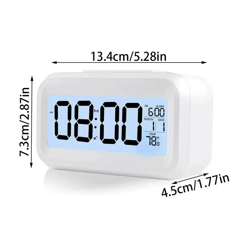 Digital Alarm Clock – Battery Operated with Indoor Temperature & Light Sensor Backlight (3 colors available) by Habicare
