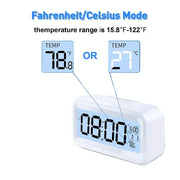 Digital Alarm Clock – Battery Operated with Indoor Temperature & Light Sensor Backlight (3 colors available) by Habicare